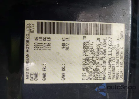 2013 Nissan Altima 2.5 Sv z USA, uszkodzony, nr VIN 1N4AL3AP9DC117627